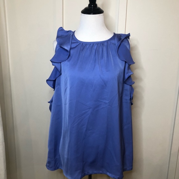 Jade Tops - JADE Melody Tam Blue Ruffle Blouse Large NWT